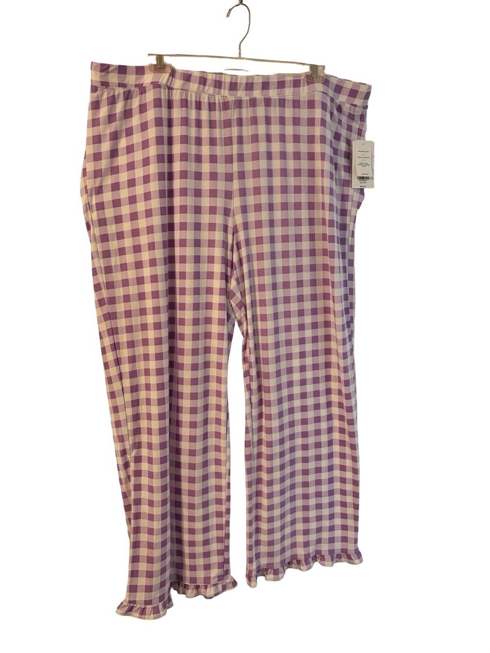 crown & ivy Lavender and White Gingham Pajama Pants with Ruffle Hem